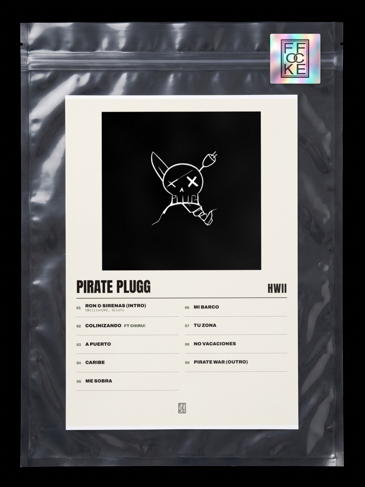 Póster de Pirate Plugg de Hwii en una bolsa sellada con sticker FFOCKE