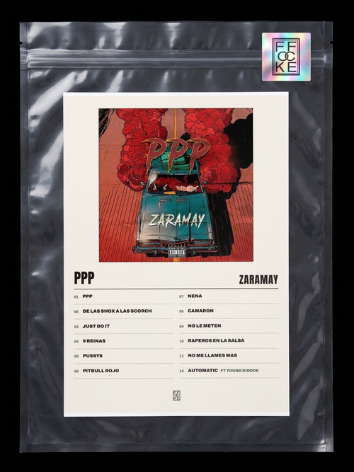 Póster de PPP de ZARAMAY en una bolsa sellada con sticker FFOCKE