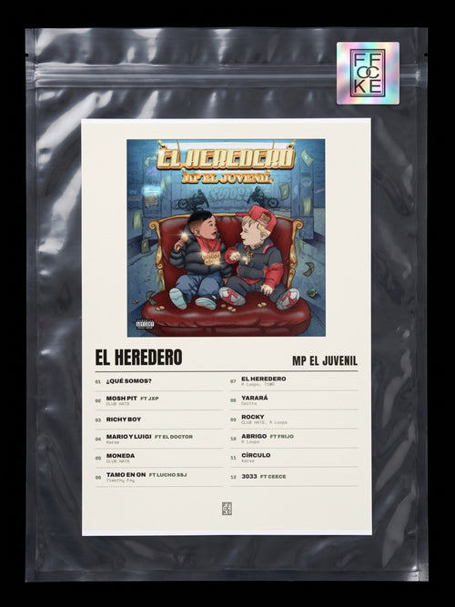 Póster de El Heredero de MP El Juvenil en una bolsa sellada con sticker FFOCKE
