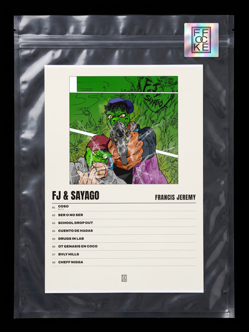 Póster de FJ & SAYAGO de Francis Jeremy en una bolsa sellada con sticker FFOCKE