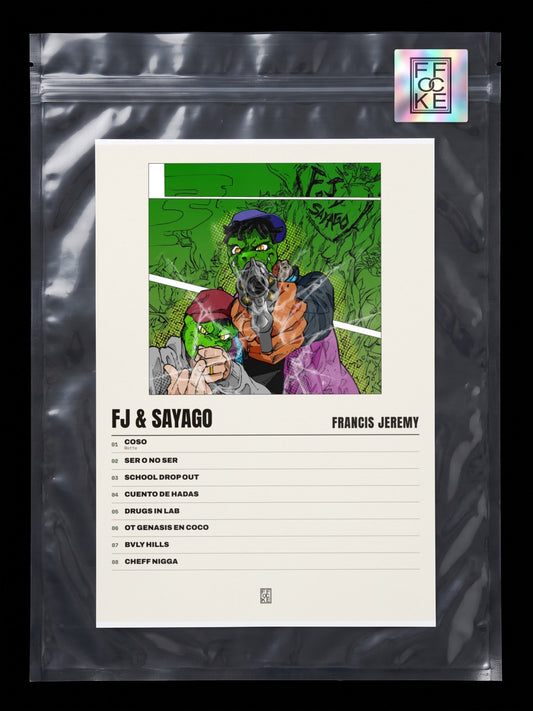 Póster de FJ & SAYAGO de Francis Jeremy en una bolsa sellada con sticker FFOCKE