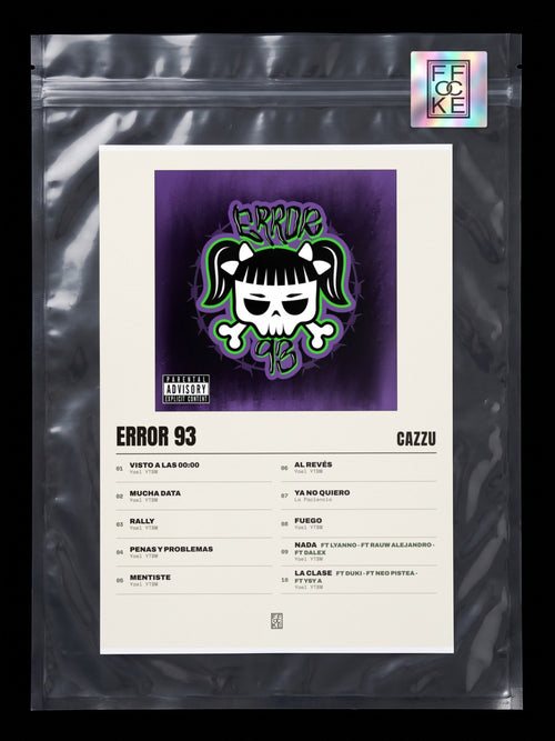 Póster de Error 93 de Cazzu en una bolsa sellada con sticker FFOCKE