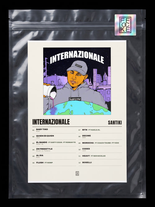 Póster de Internazionale de Santiki en una bolsa sellada con sticker FFOCKE