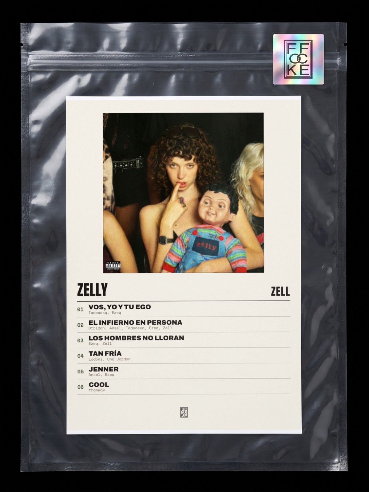 Póster de zelly de Zell en una bolsa sellada con sticker FFOCKE
