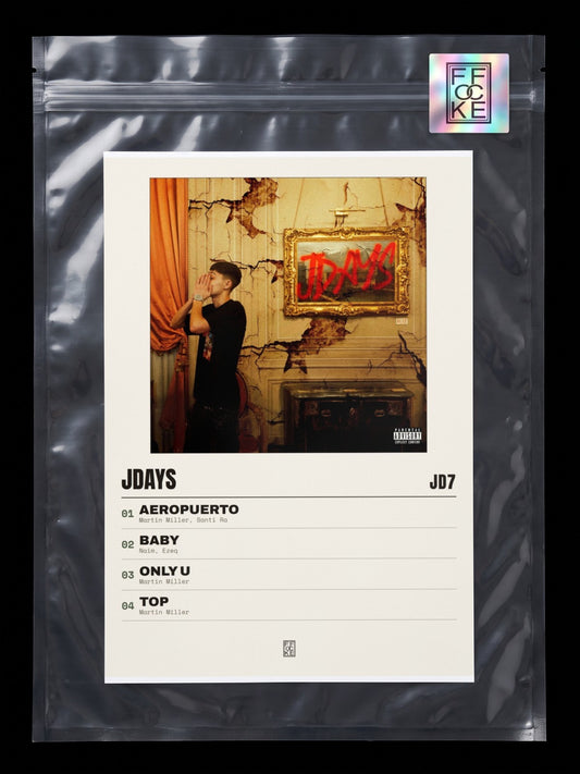 Póster de JDAYS de JD7 en una bolsa sellada con sticker FFOCKE