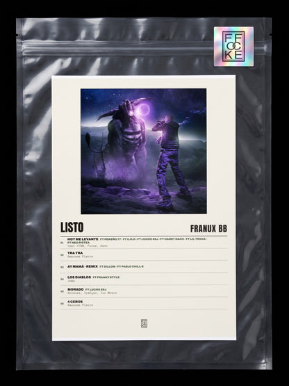 Póster de LISTO de Franux BB en una bolsa sellada con sticker FFOCKE