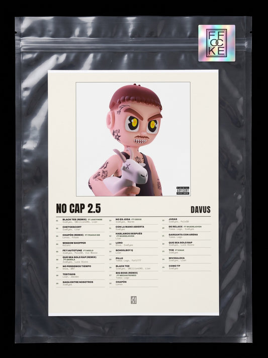 Póster de No Cap 2.5 de Davus en una bolsa sellada con sticker FFOCKE