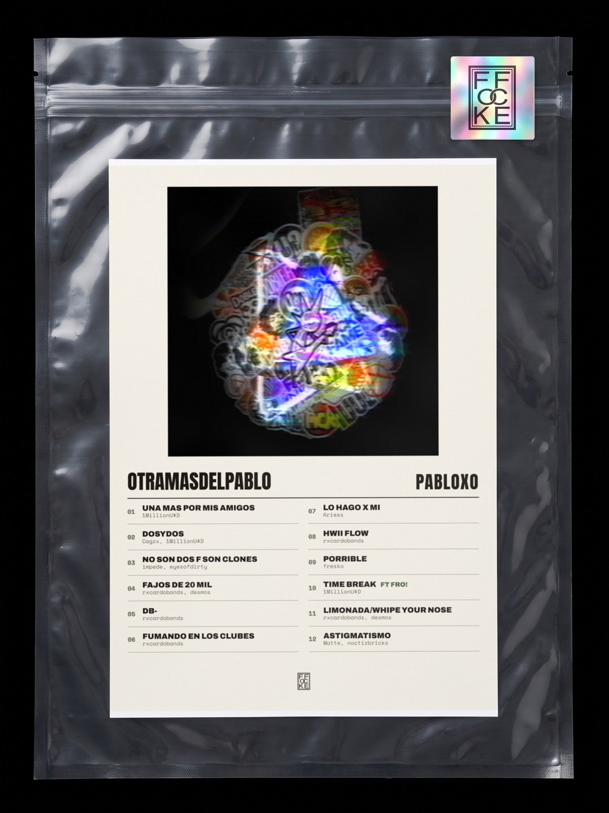 Póster de otramasdelpablo de pabloxo en una bolsa sellada con sticker FFOCKE