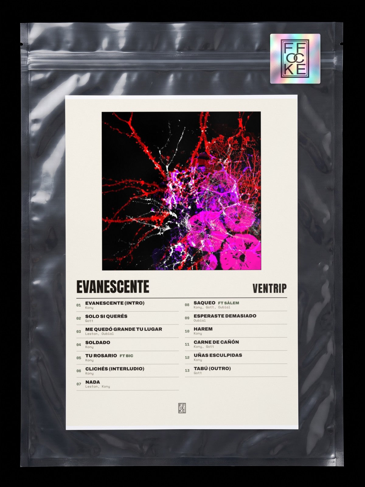 Póster de Evanescente de Ventrip en una bolsa sellada con sticker FFOCKE
