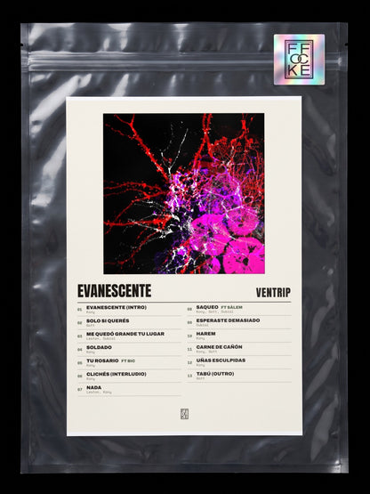 Póster de Evanescente de Ventrip en una bolsa sellada con sticker FFOCKE