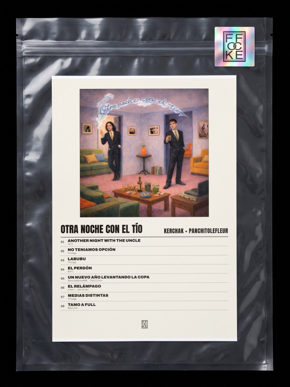 Póster de Otra Noche Con El Tío de KERCHAK × PanchitoLeFleur en una bolsa sellada con sticker FFOCKE