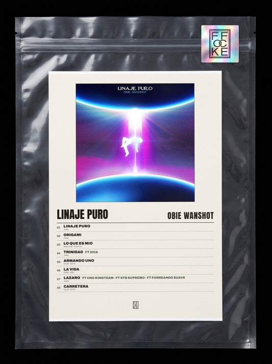 Póster de Linaje Puro de Obie Wanshot en una bolsa sellada con sticker FFOCKE