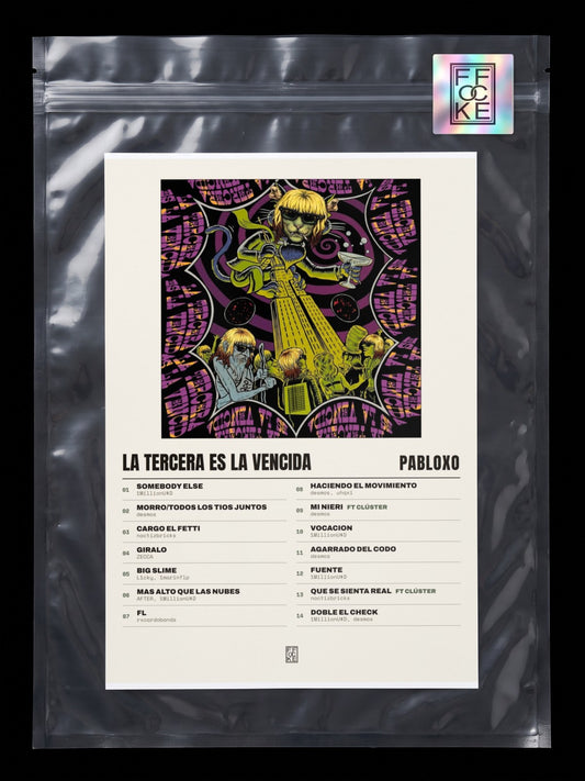 Póster de la tercera es la vencida de pabloxo en una bolsa sellada con sticker FFOCKE