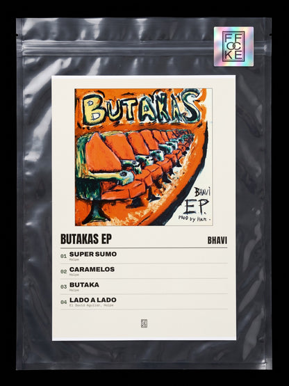 Póster de BUTAKAS EP de Bhavi en una bolsa sellada con sticker FFOCKE