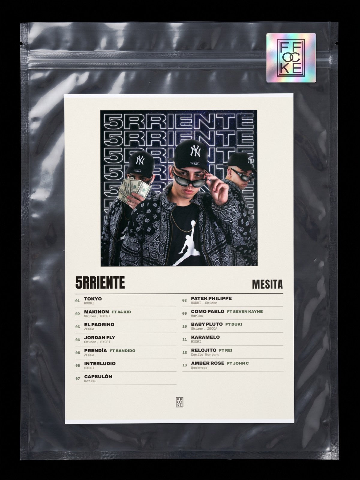Póster de 5RRIENTE de Mesita en una bolsa sellada con sticker FFOCKE
