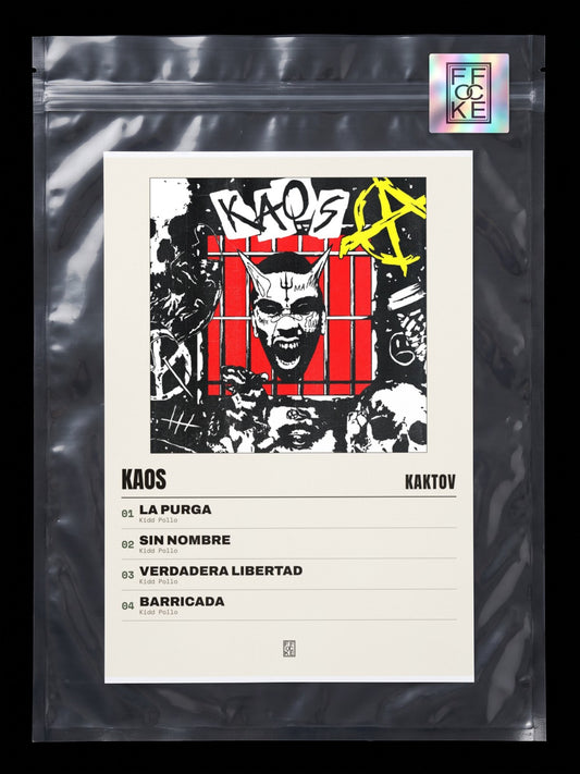 Póster de Kaos de KAKTOV en una bolsa sellada con sticker FFOCKE