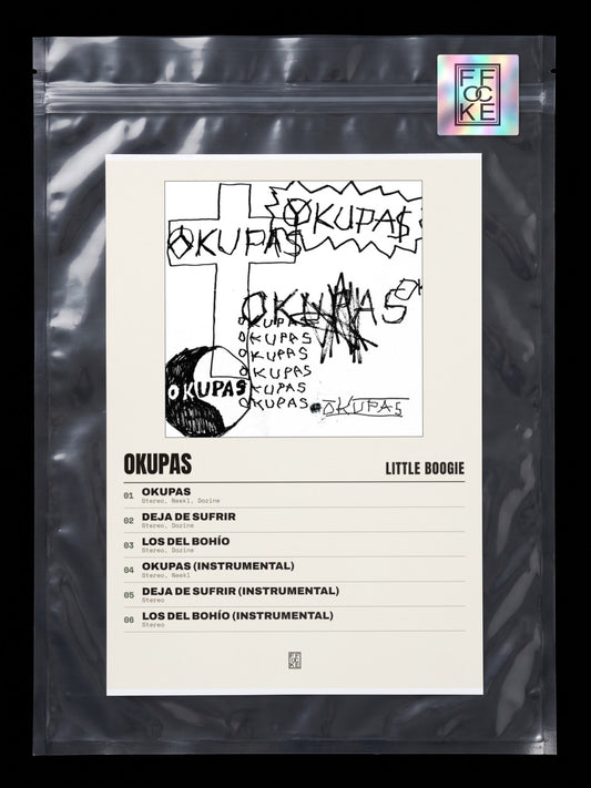 Póster de OKUPAS de Little Boogie en una bolsa sellada con sticker FFOCKE