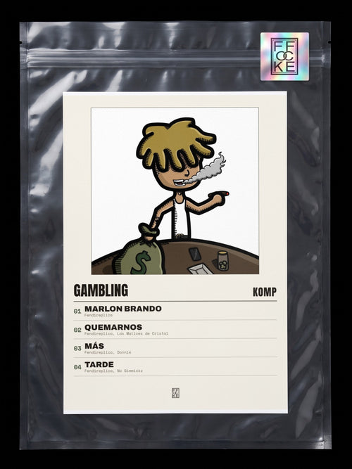 Póster de Gambling de Komp en una bolsa sellada con sticker FFOCKE