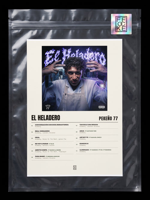 Póster de EL HELADERO de Pekeño 77 en una bolsa sellada con sticker FFOCKE