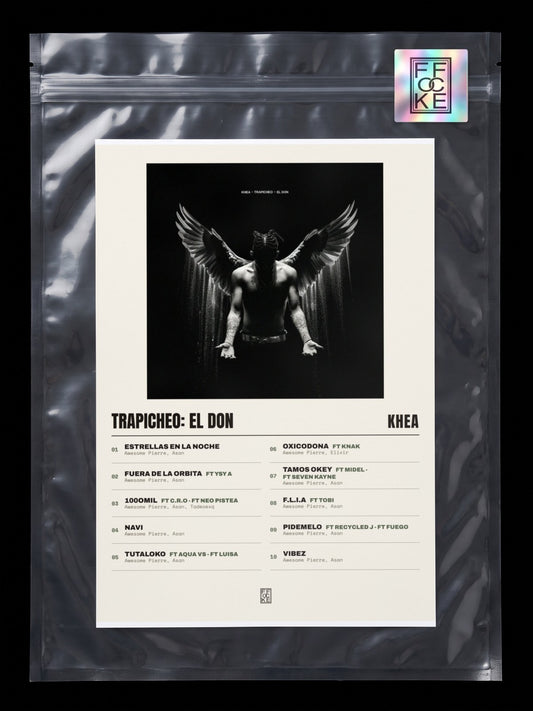 Póster de Trapicheo: EL DON de KHEA en una bolsa sellada con sticker FFOCKE