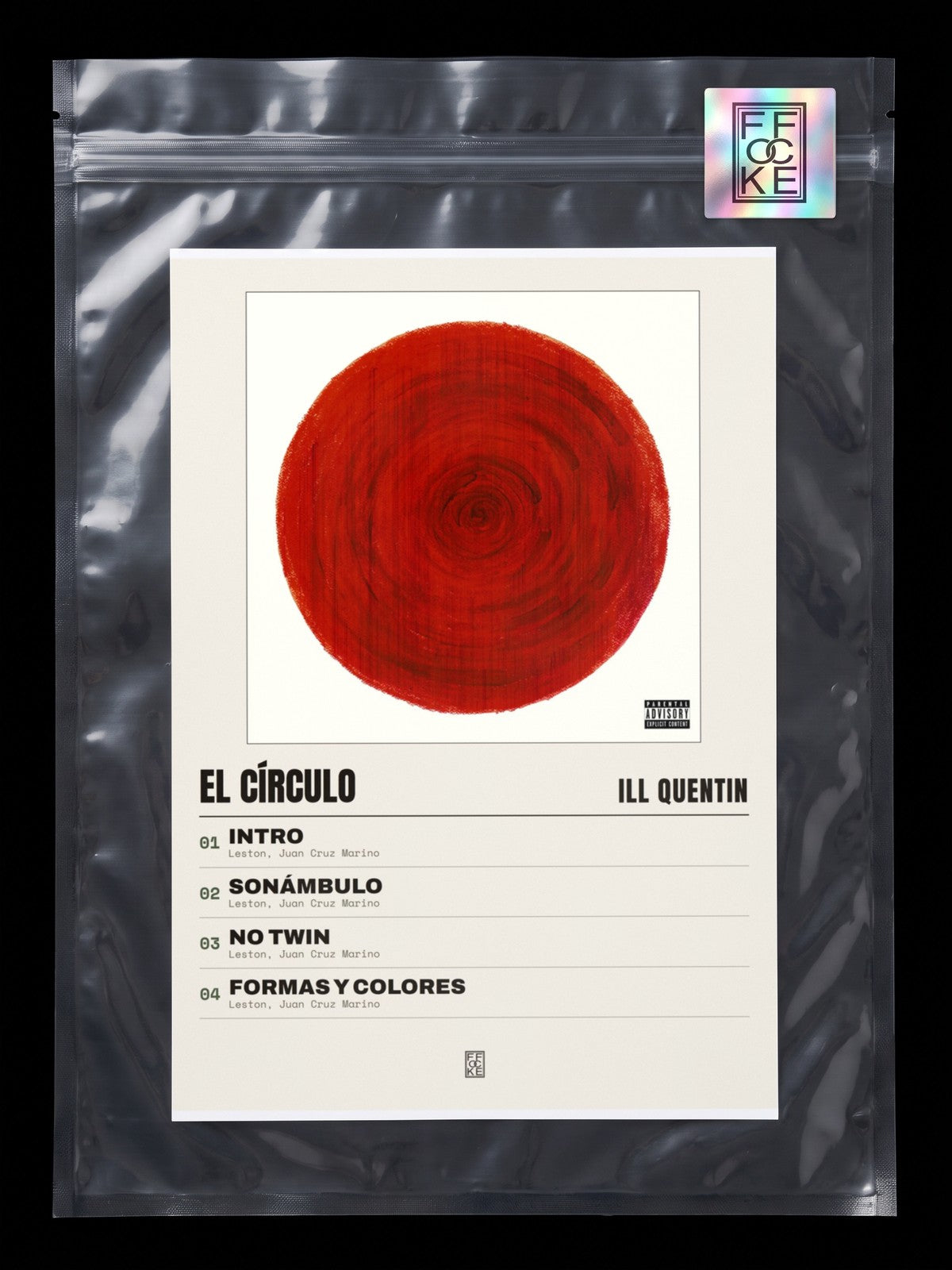 Póster de El Círculo de ill quentin en una bolsa sellada con sticker FFOCKE