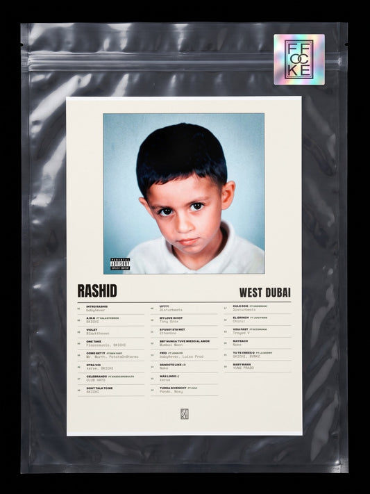 Póster de RASHID de WEST DUBAI en una bolsa sellada con sticker FFOCKE