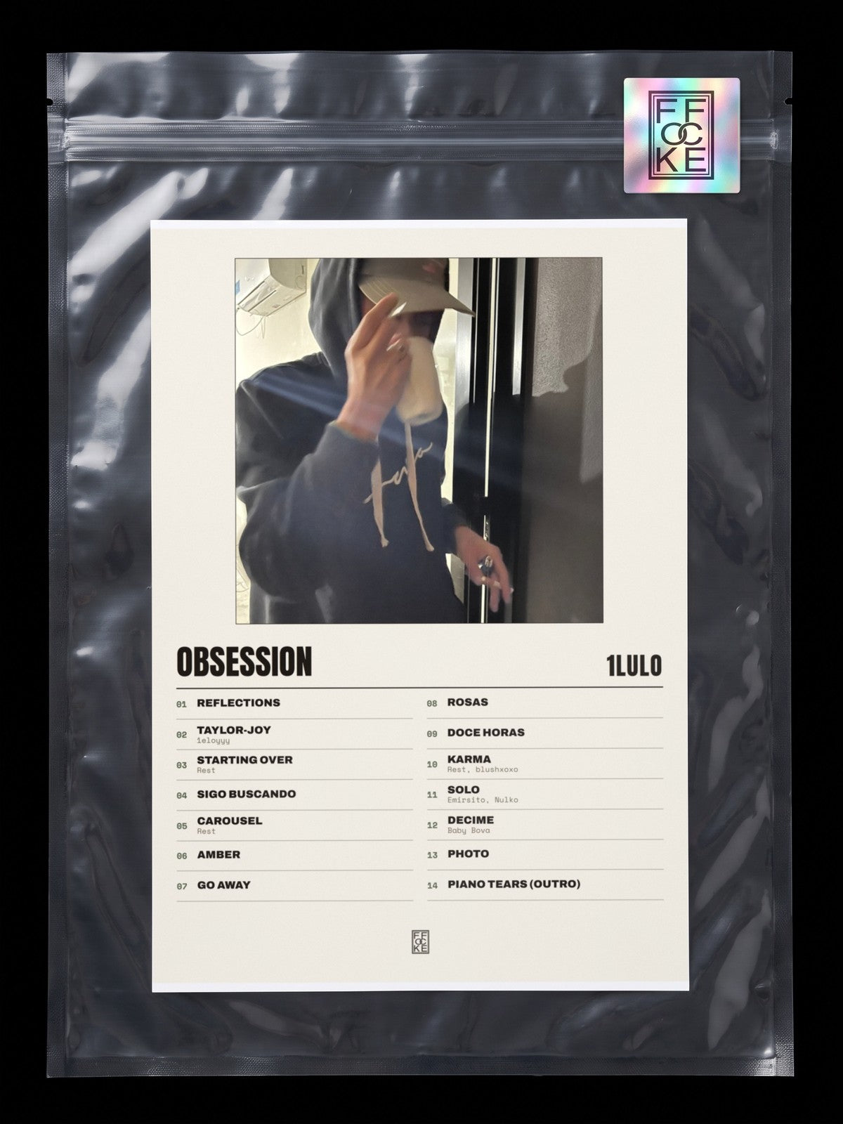 Póster de Obsession de 1lulo en una bolsa sellada con sticker FFOCKE