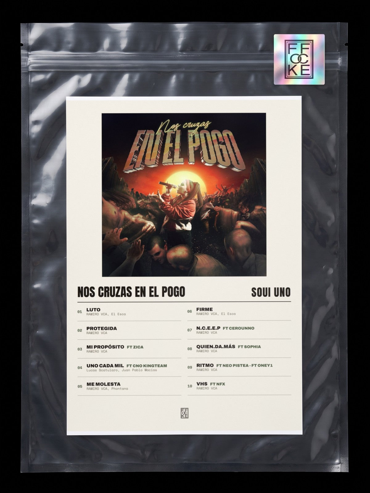 Póster de NOS CRUZAS EN EL POGO de Soui Uno en una bolsa sellada con sticker FFOCKE