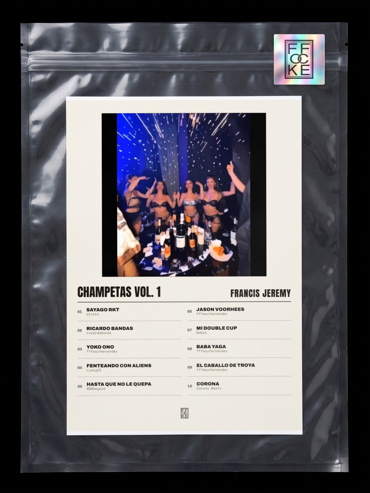 Póster de CHAMPETAS VOL. 1 de Francis Jeremy en una bolsa sellada con sticker FFOCKE