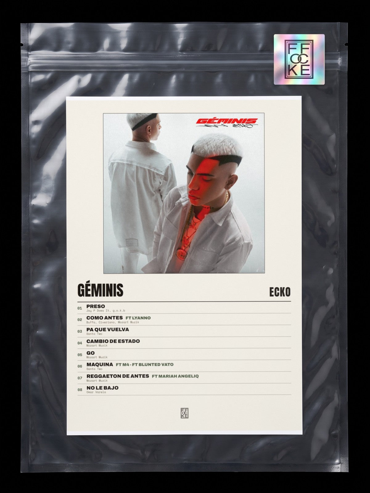 Póster de Géminis de ECKO en una bolsa sellada con sticker FFOCKE