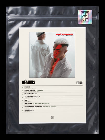 Póster de Géminis de ECKO en una bolsa sellada con sticker FFOCKE