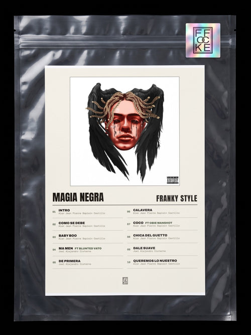 Póster de Magia Negra de Franky Style en una bolsa sellada con sticker FFOCKE