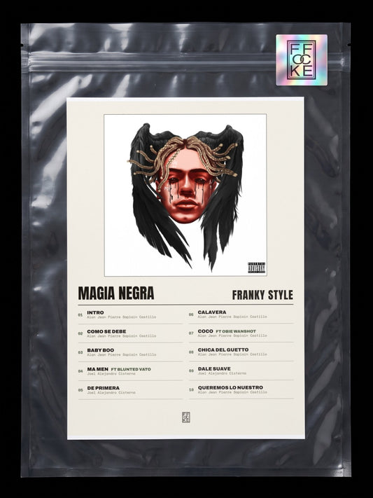 Póster de Magia Negra de Franky Style en una bolsa sellada con sticker FFOCKE