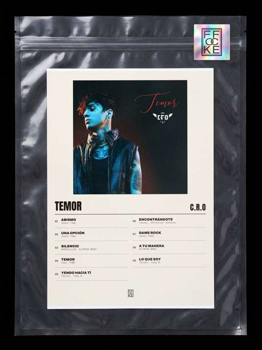 Póster de Temor de C.R.O en una bolsa sellada con sticker FFOCKE