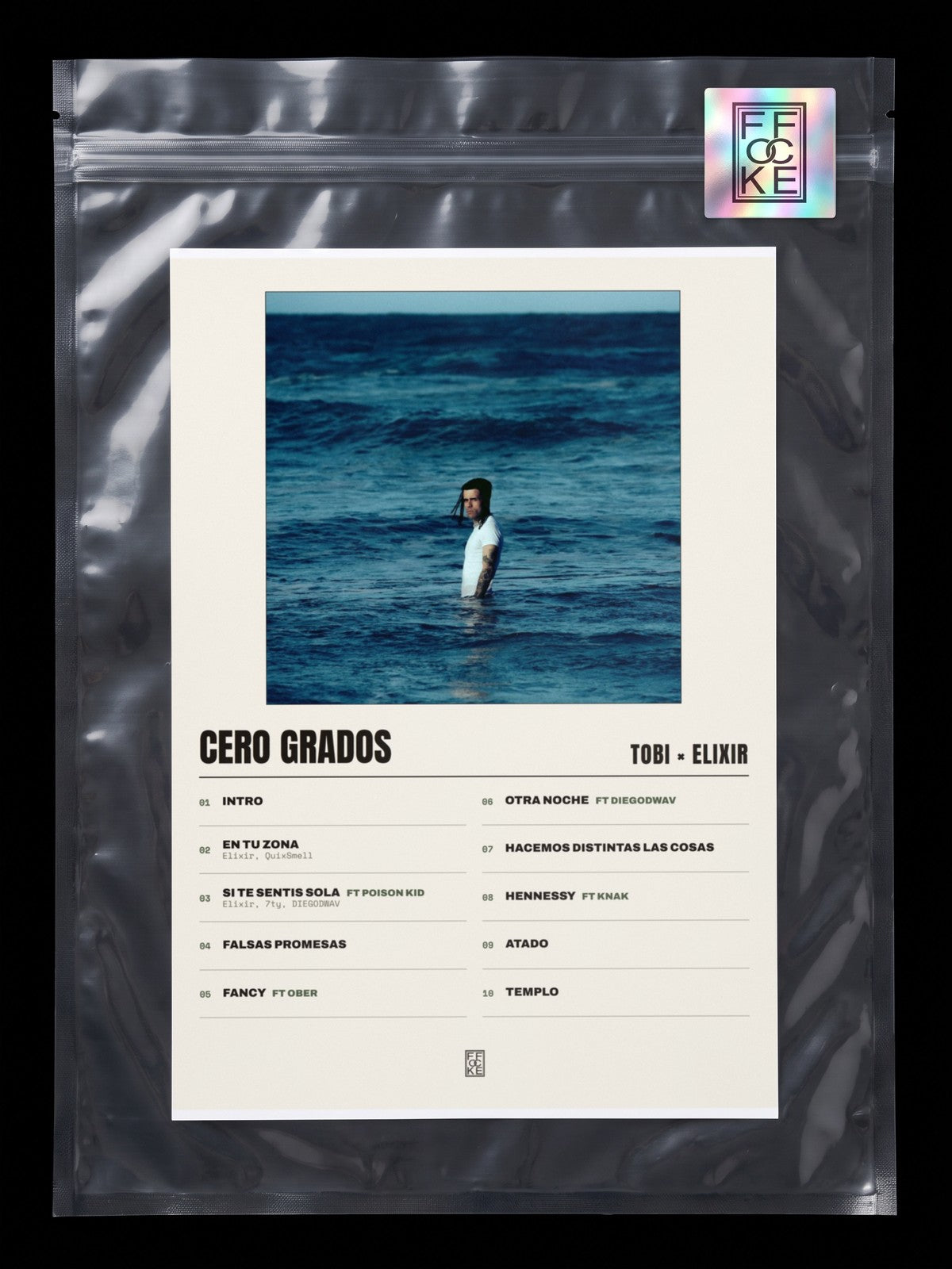 Póster de CERO GRADOS de Tobi × Elixir en una bolsa sellada con sticker FFOCKE