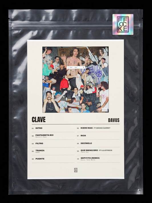 Póster de Clave de Davus en una bolsa sellada con sticker FFOCKE