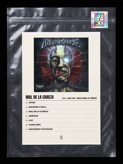 Póster de Mal de la Cabeza de C.R.O × Joaco Tdeb × Ignacio Gabriel De Tommaso en una bolsa sellada con sticker FFOCKE