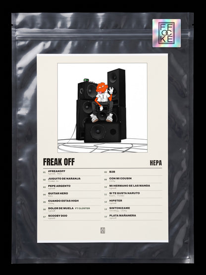 Póster de FREAK OFF de Hepa en una bolsa sellada con sticker FFOCKE
