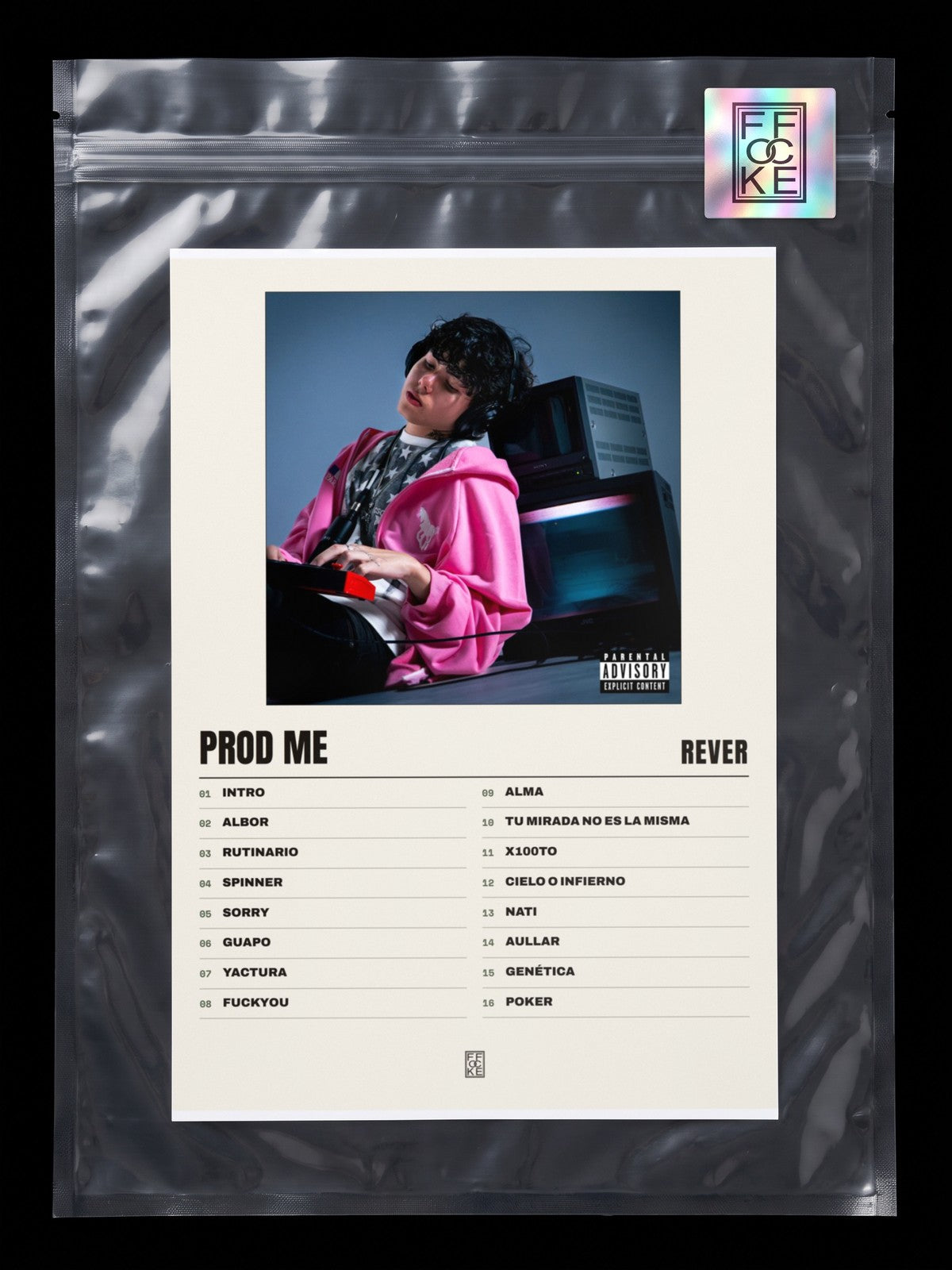 Póster de prod me de Rever en una bolsa sellada con sticker FFOCKE