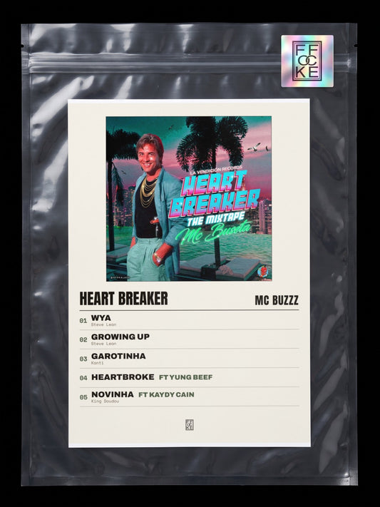 Póster de Heart Breaker de MC Buzzz en una bolsa sellada con sticker FFOCKE
