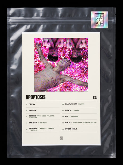Póster de Apoptosis de K4 en una bolsa sellada con sticker FFOCKE