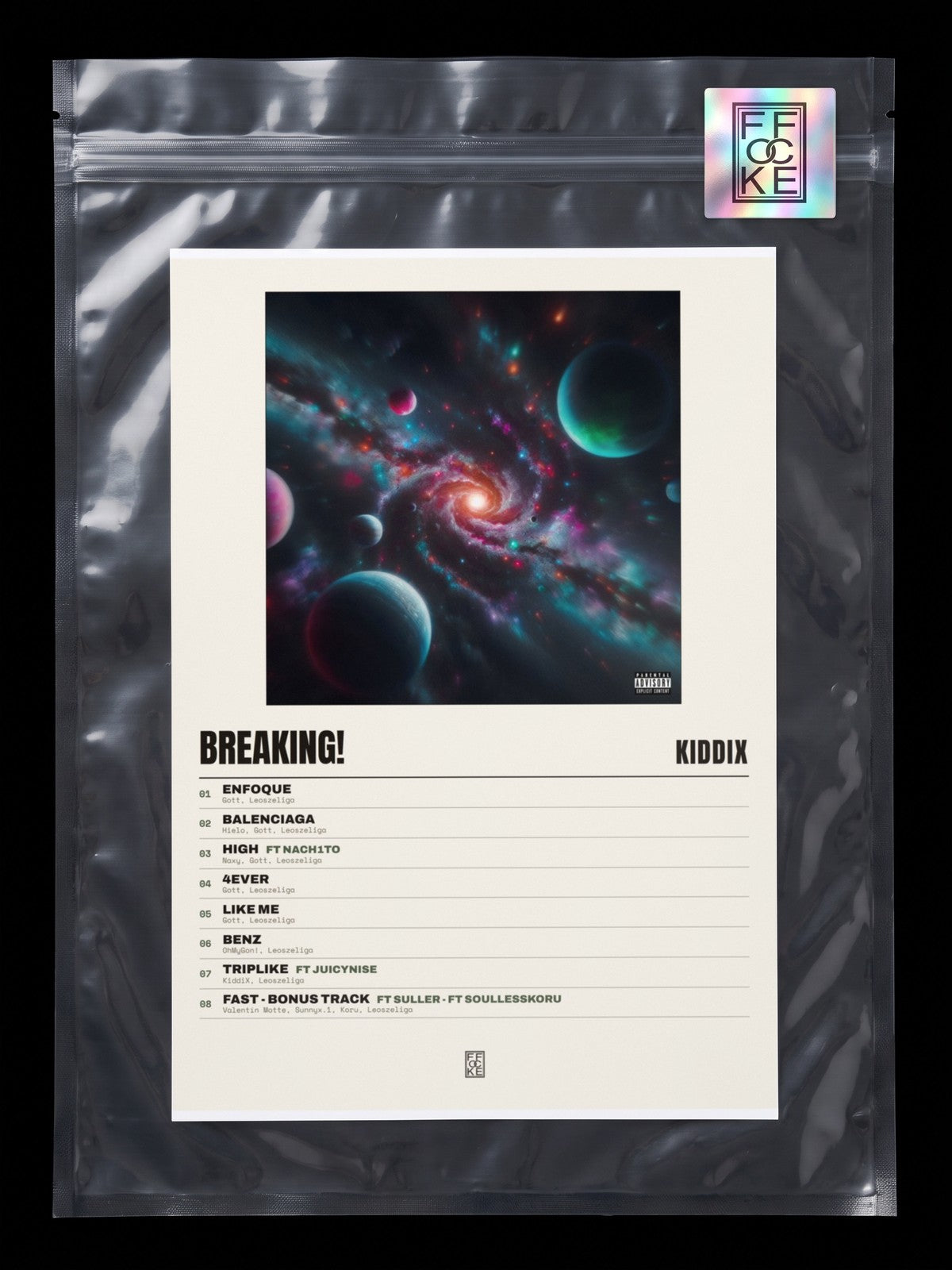 Póster de Breaking! de KiddiX en una bolsa sellada con sticker FFOCKE