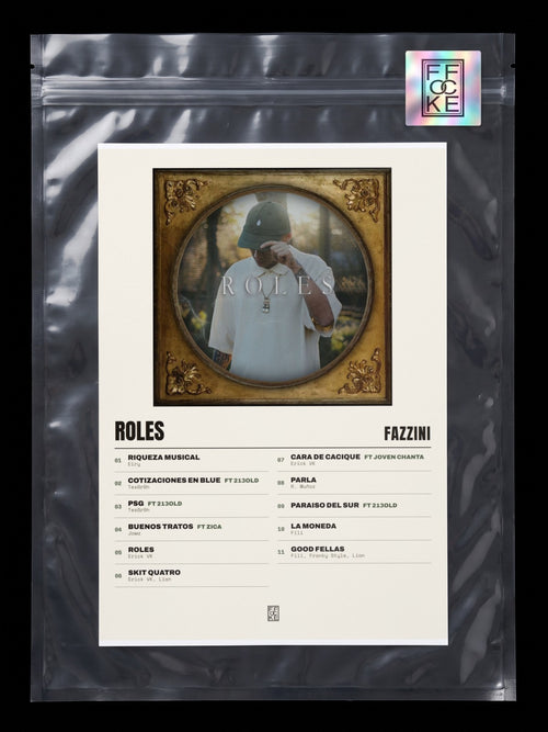 Póster de Roles de Fazzini en una bolsa sellada con sticker FFOCKE