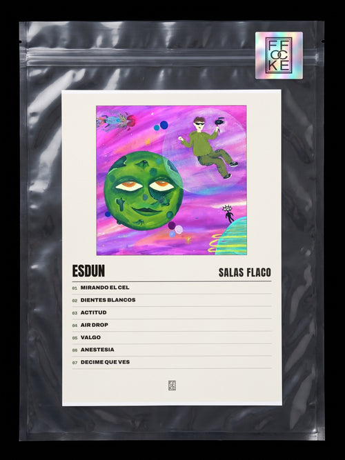 Póster de Esdun de Salas Flaco en una bolsa sellada con sticker FFOCKE