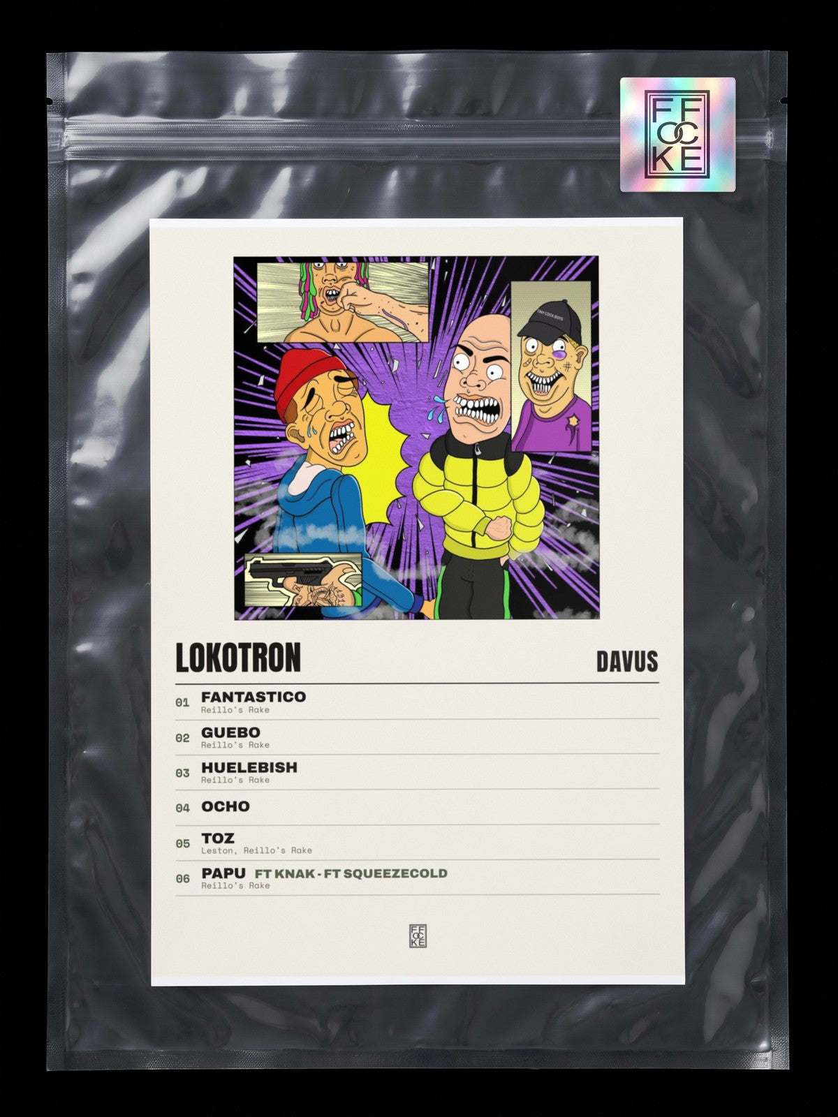 Póster de LOKOTRON de Davus en una bolsa sellada con sticker FFOCKE