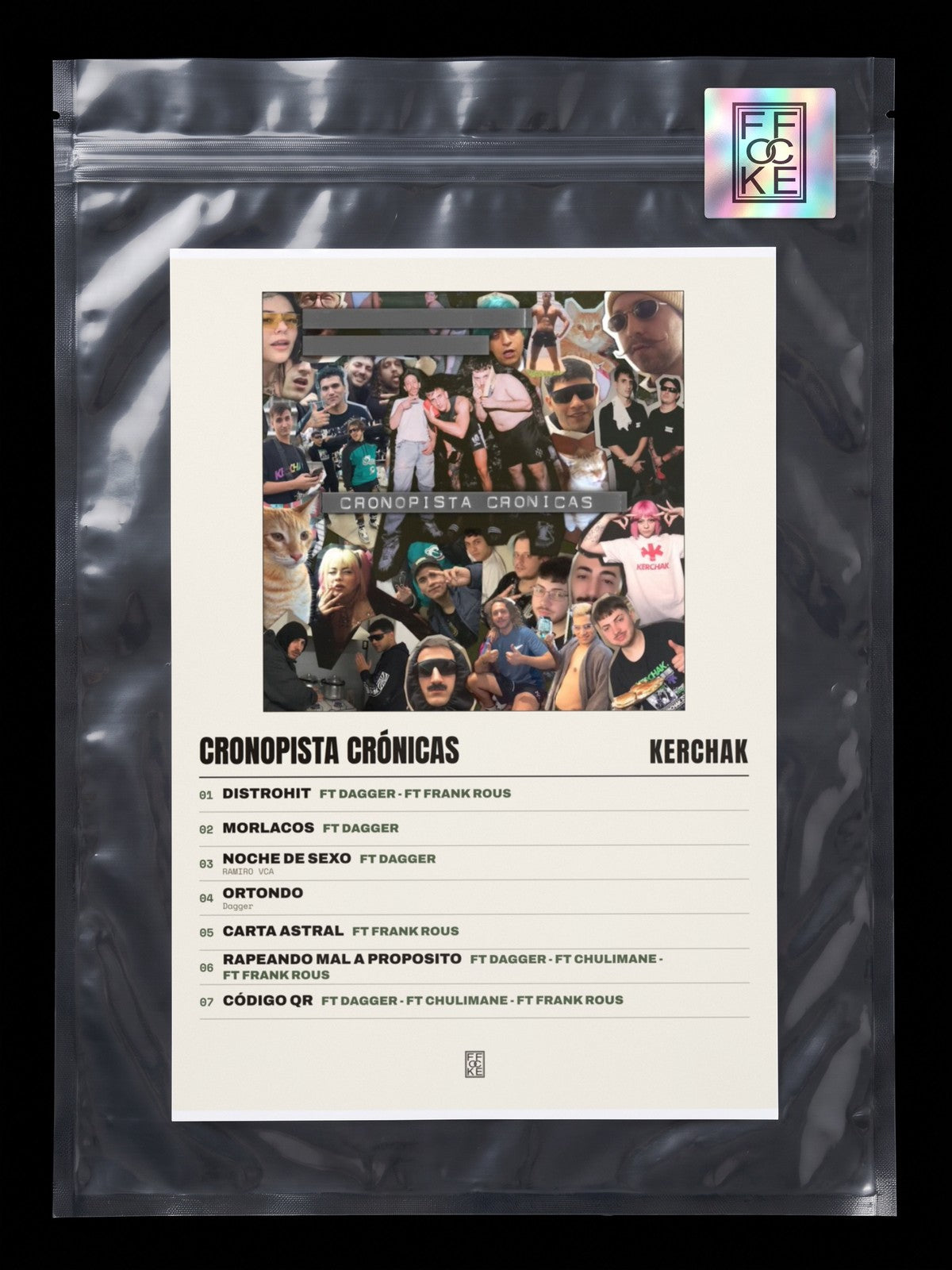 Póster de Cronopista Crónicas de KERCHAK en una bolsa sellada con sticker FFOCKE