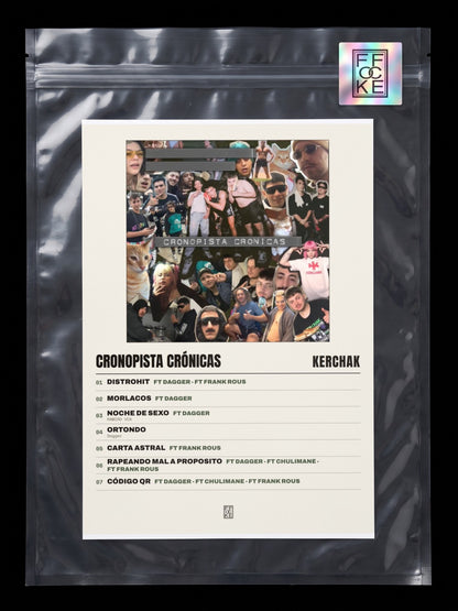 Póster de Cronopista Crónicas de KERCHAK en una bolsa sellada con sticker FFOCKE