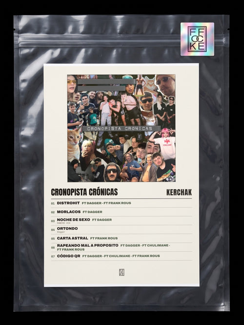 Póster de Cronopista Crónicas de KERCHAK en una bolsa sellada con sticker FFOCKE