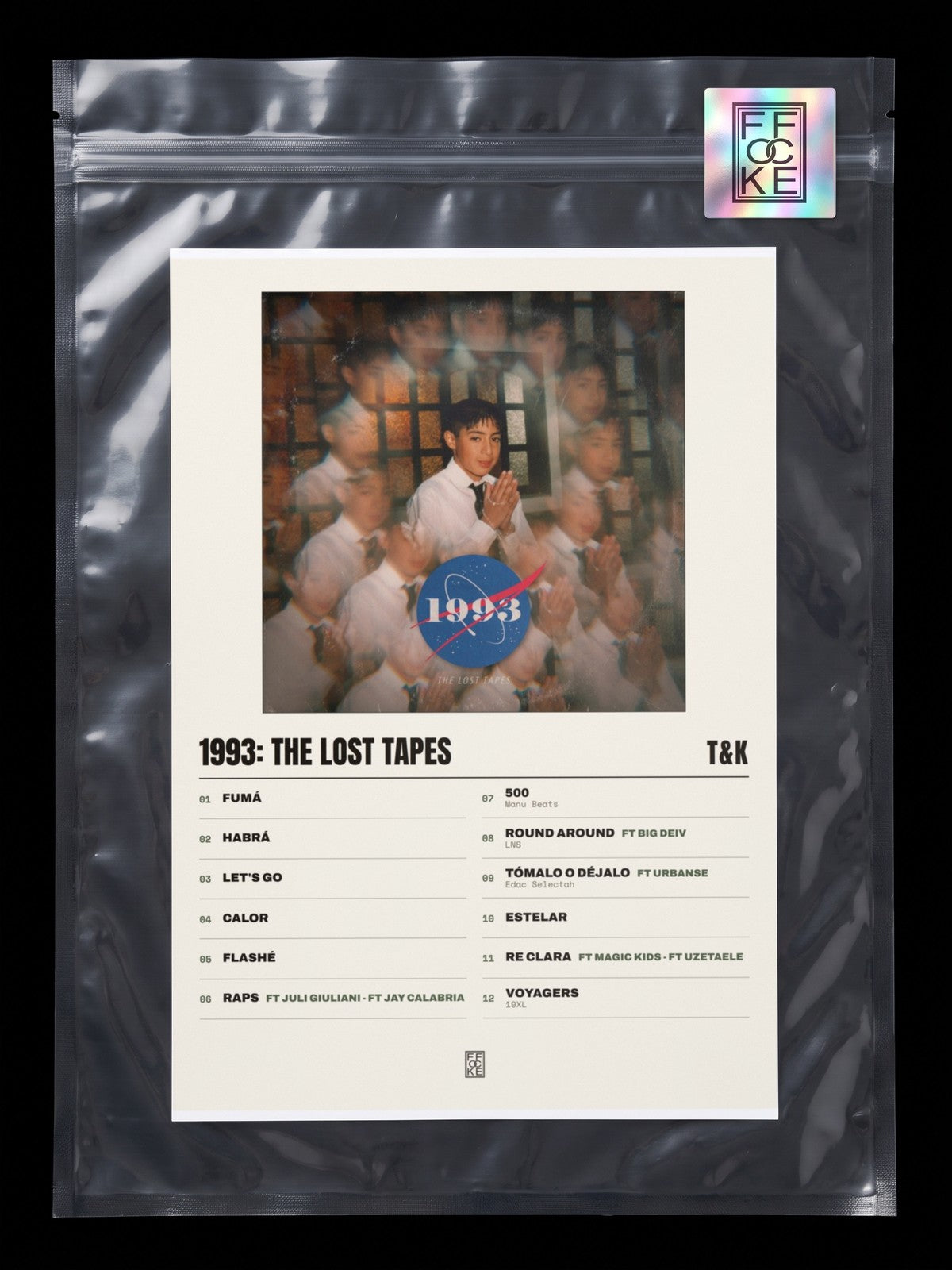 Póster de 1993: The Lost Tapes de T&K en una bolsa sellada con sticker FFOCKE