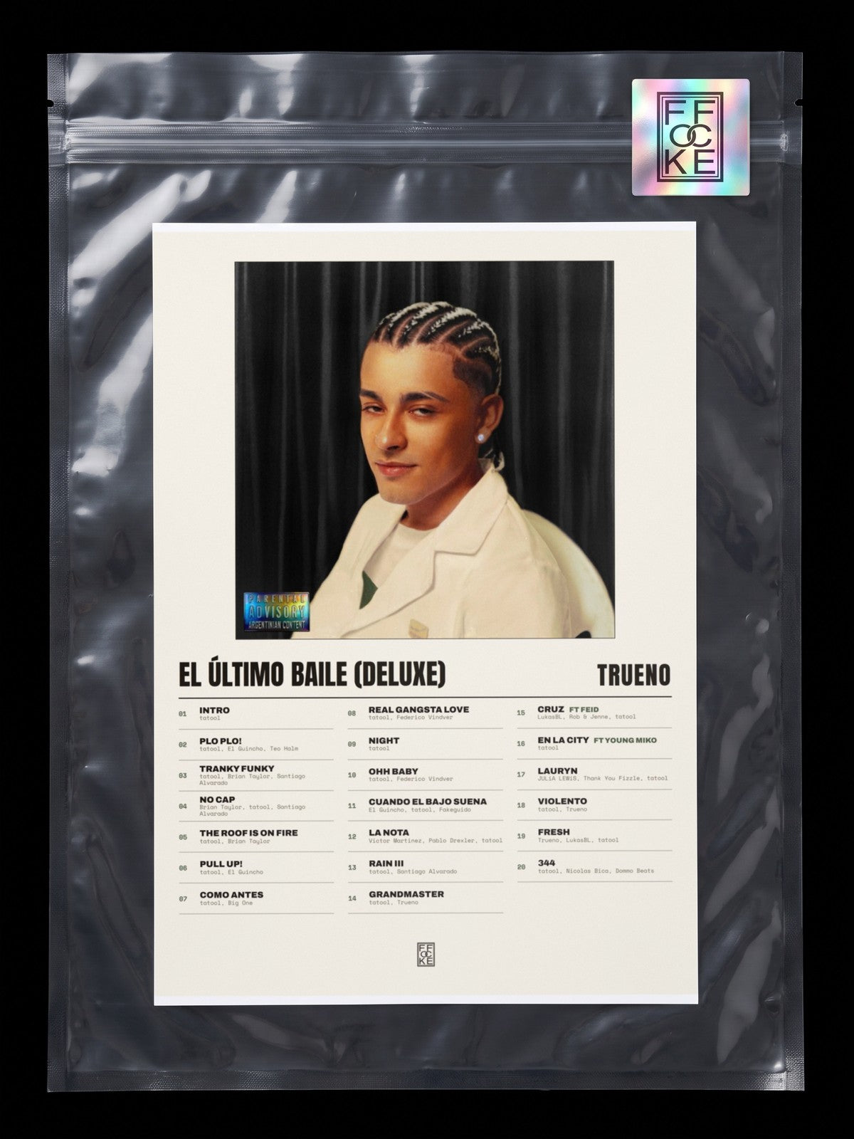 Póster de EL ÚLTIMO BAILE (DELUXE) de Trueno en una bolsa sellada con sticker FFOCKE